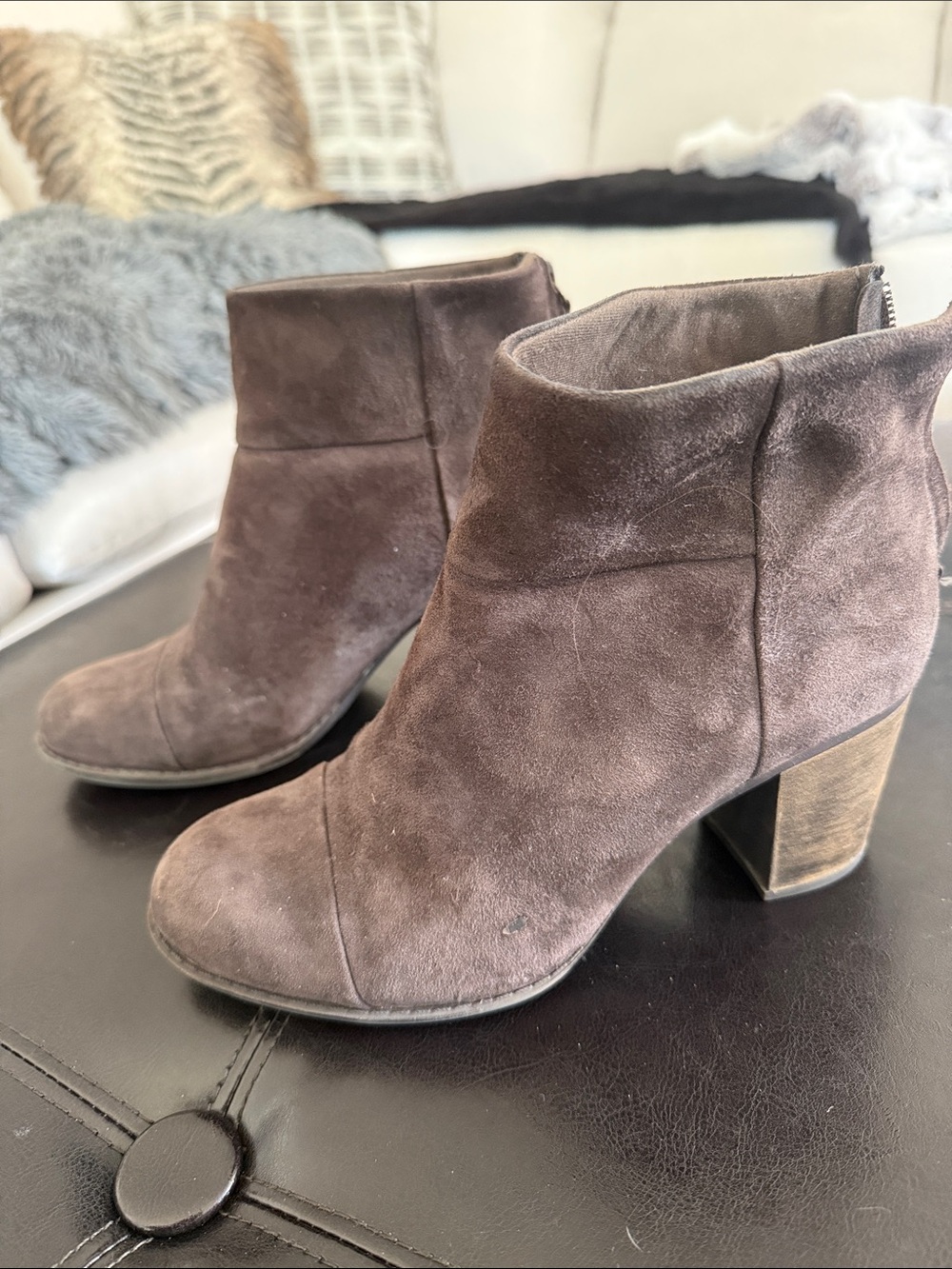 Clarks Gray Suede Block Heel Ankle Booties